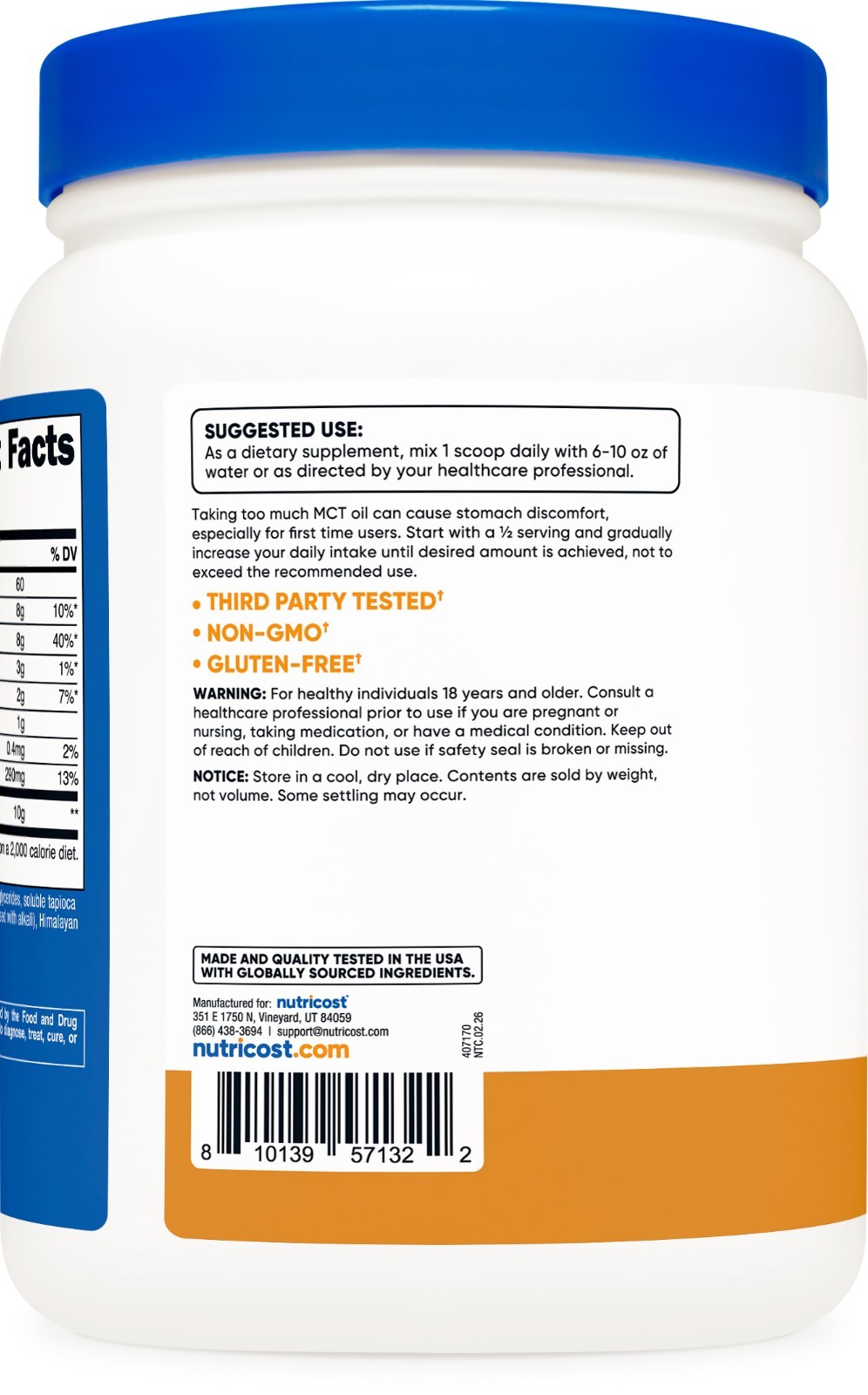 Nutricost Premium MCT Oil Powder (1 LB) (Salted Carmel) (36 Servings)