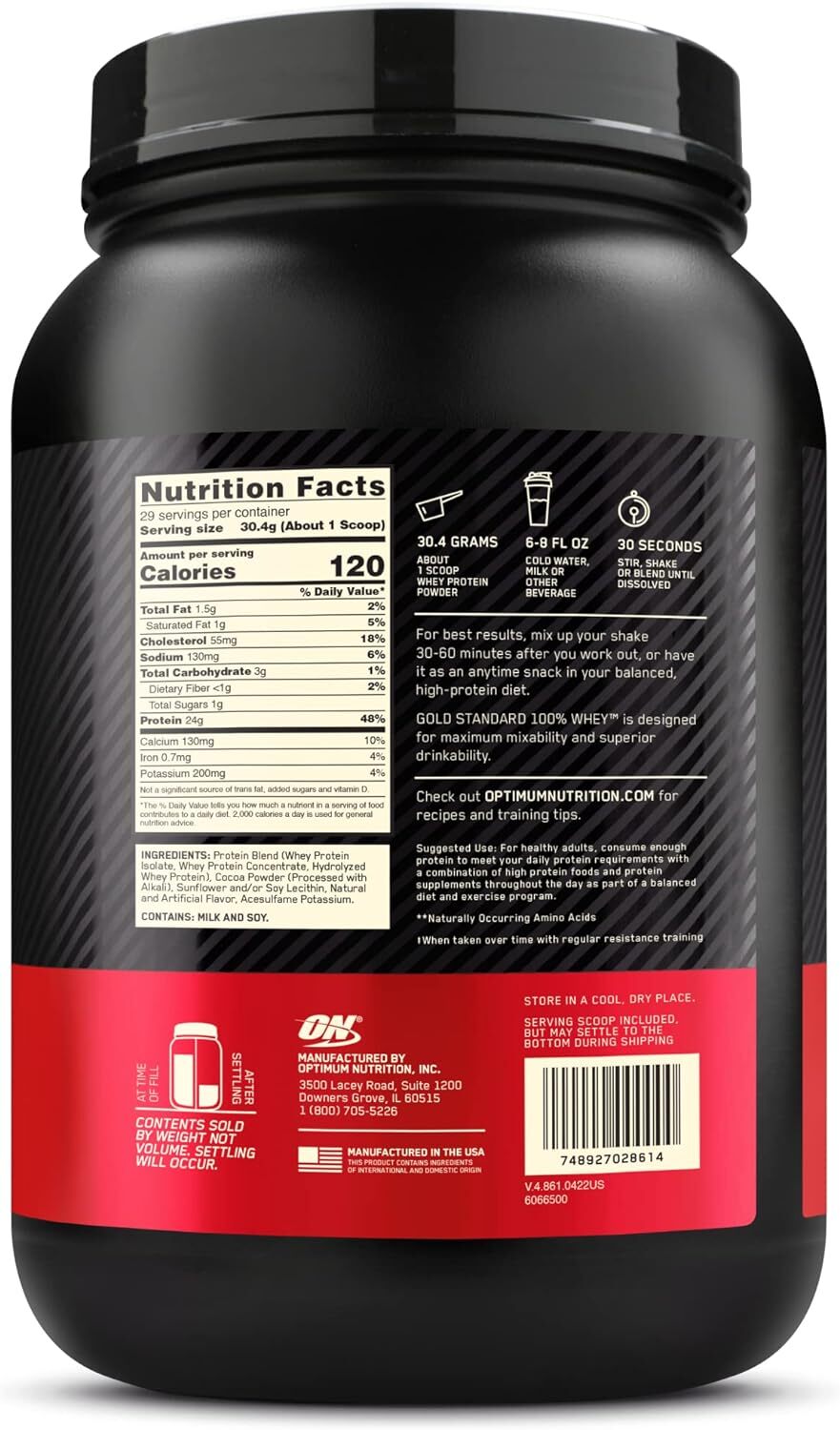 Gold Standard 100% Whey Protein Powder, Double Rich Chocolate, 2 Pounds