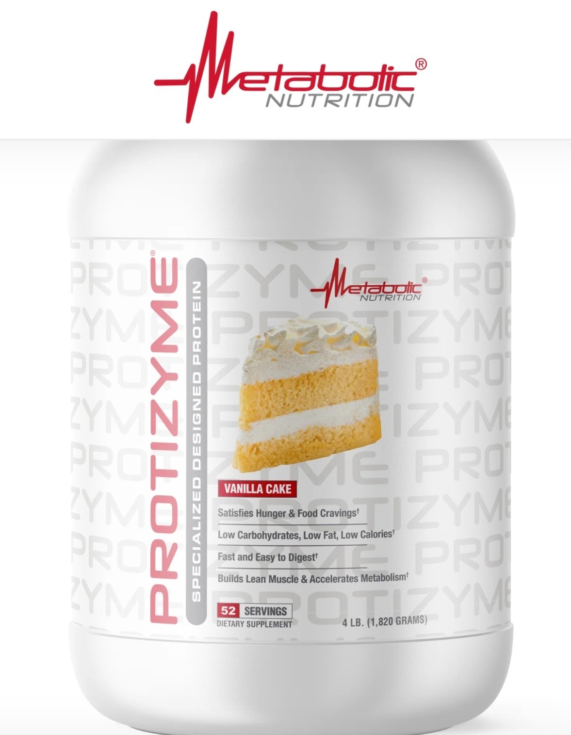Metabolic Nutrition PROTIZYME PROTEIN 4 lb (52 Serv) Vanilla Cake BEST BY 12/26