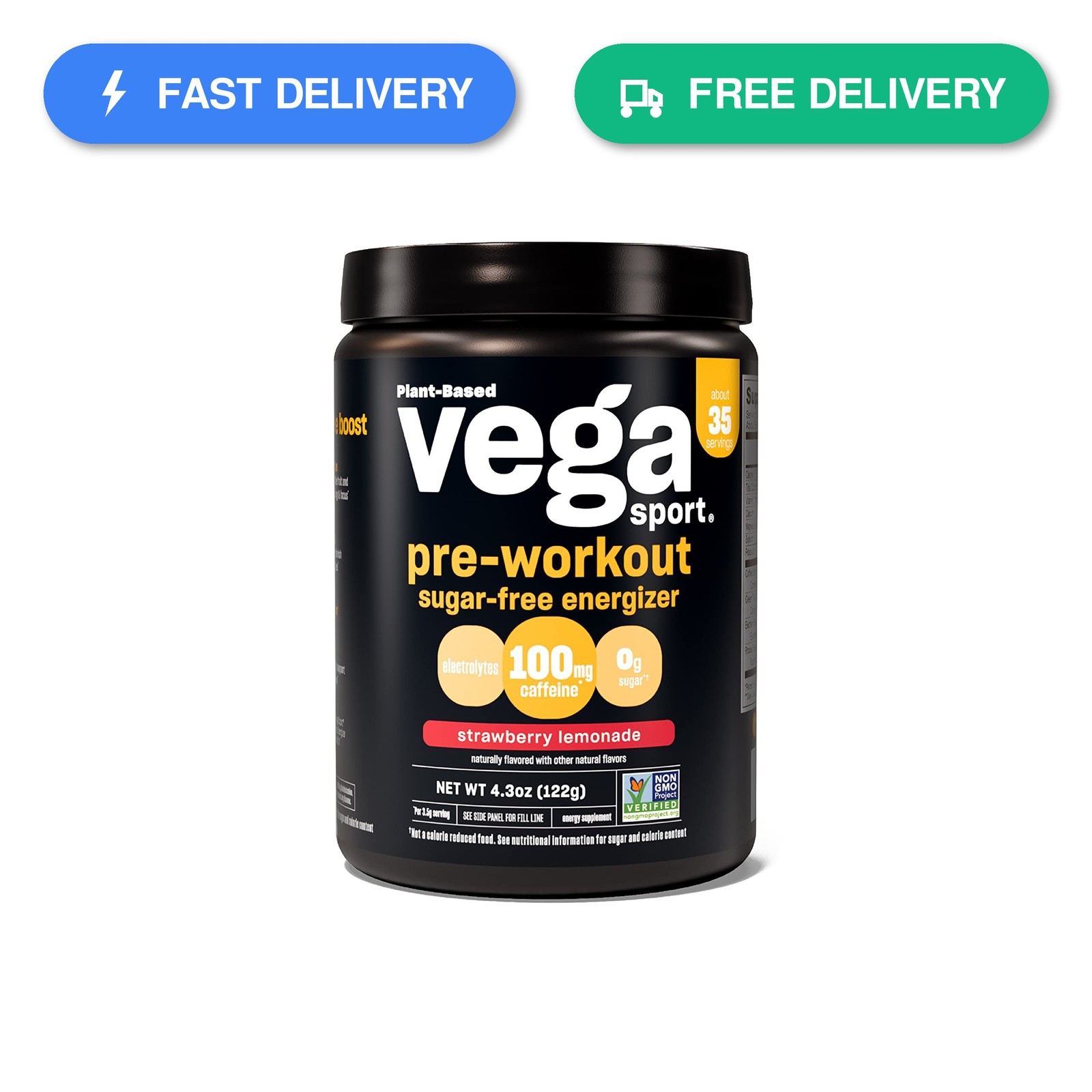 Vega Sport Sugar Free Pre-Workout Energizer, Strawberry Lemonade – Pre…