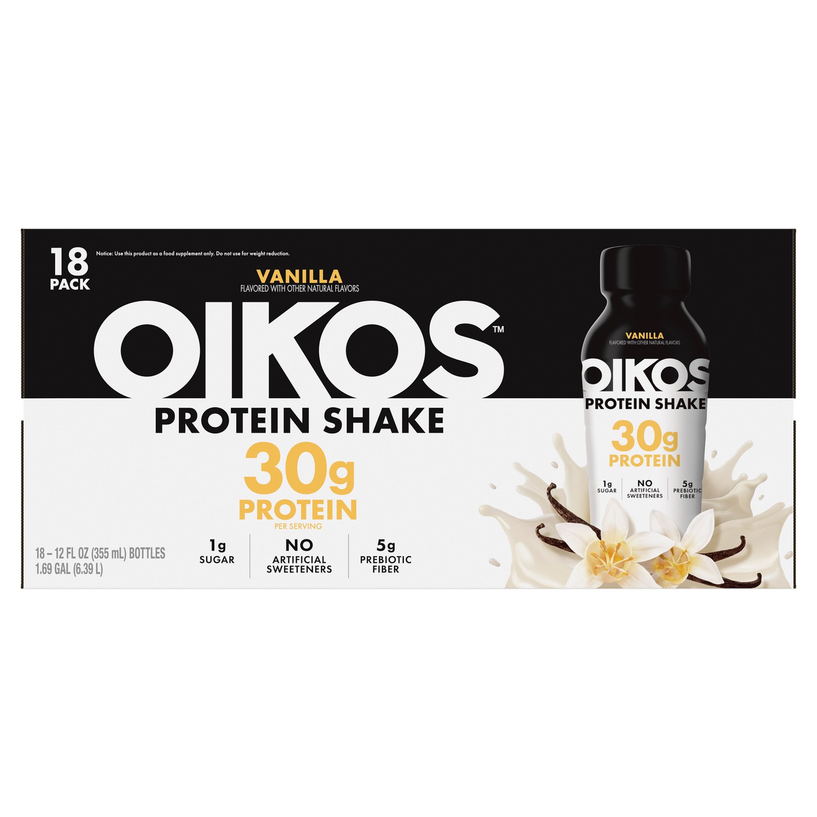 Oikos Vanilla Protein Shake – 30g Protein, 1g Sugar, 18-Pack