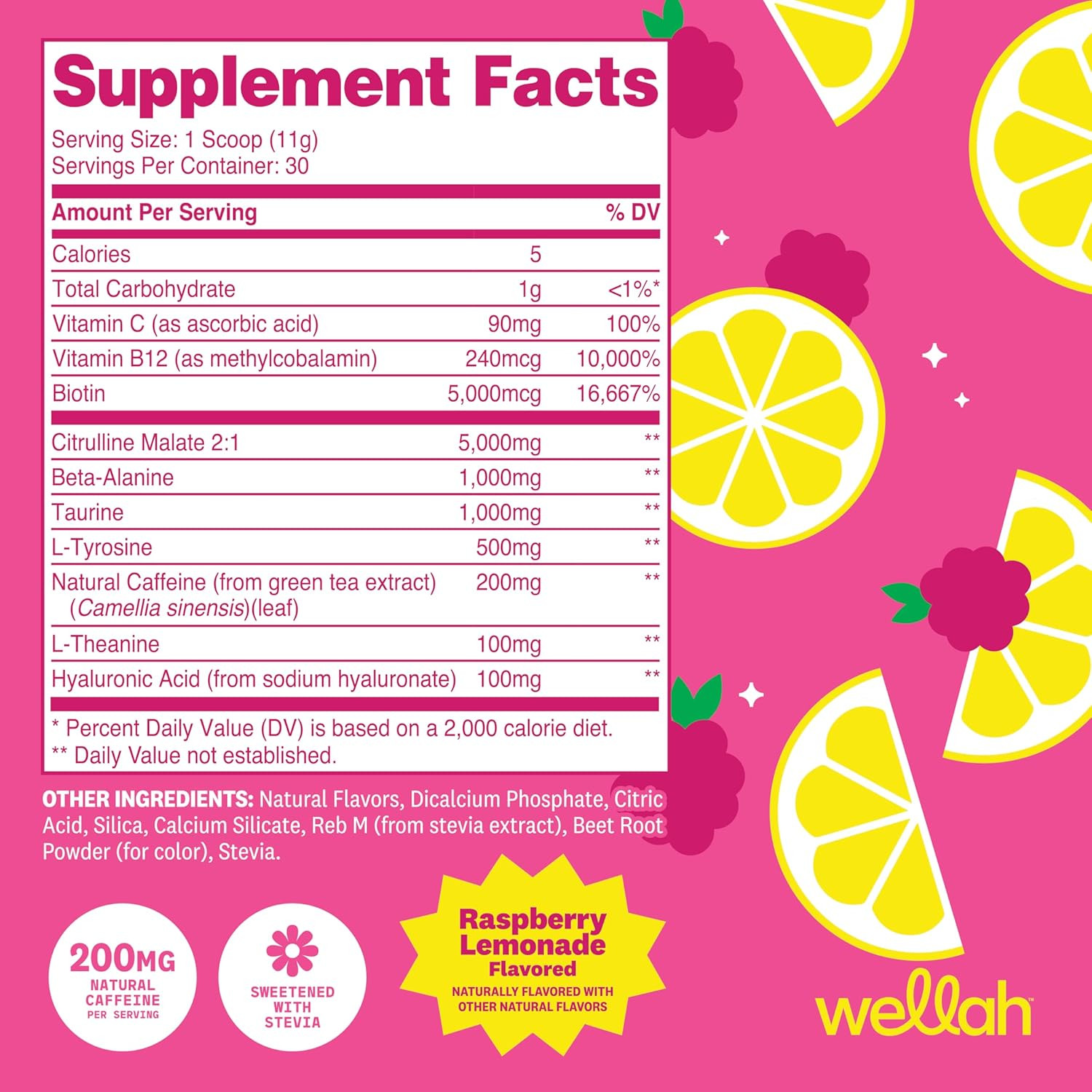 Pre-Workout Drink Mix (Raspberry Lemonade Flavored, 30 Servings) – with Citrulli