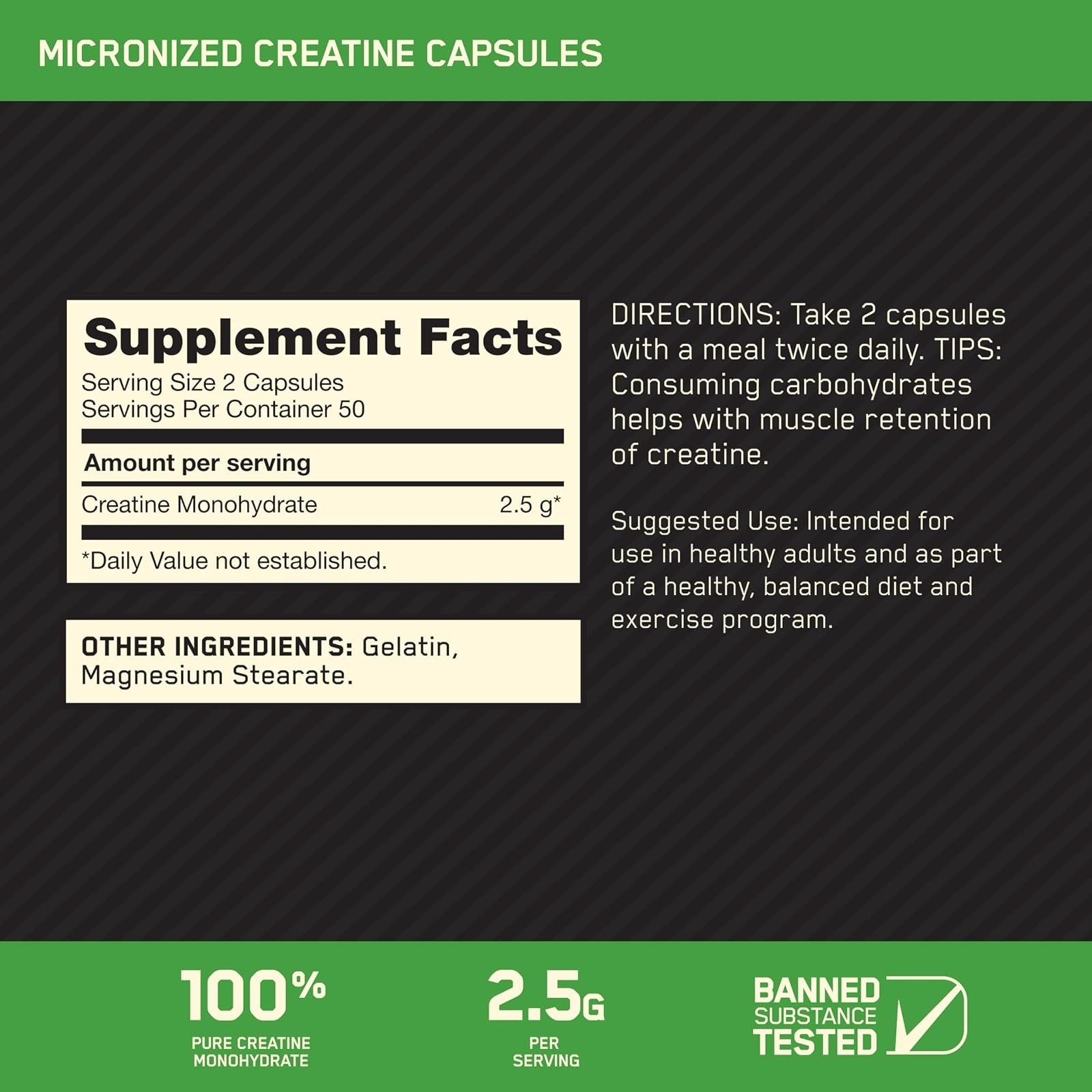 Optimum Nutrition Micronized Creatine Monohydrate Capsules 100 Count