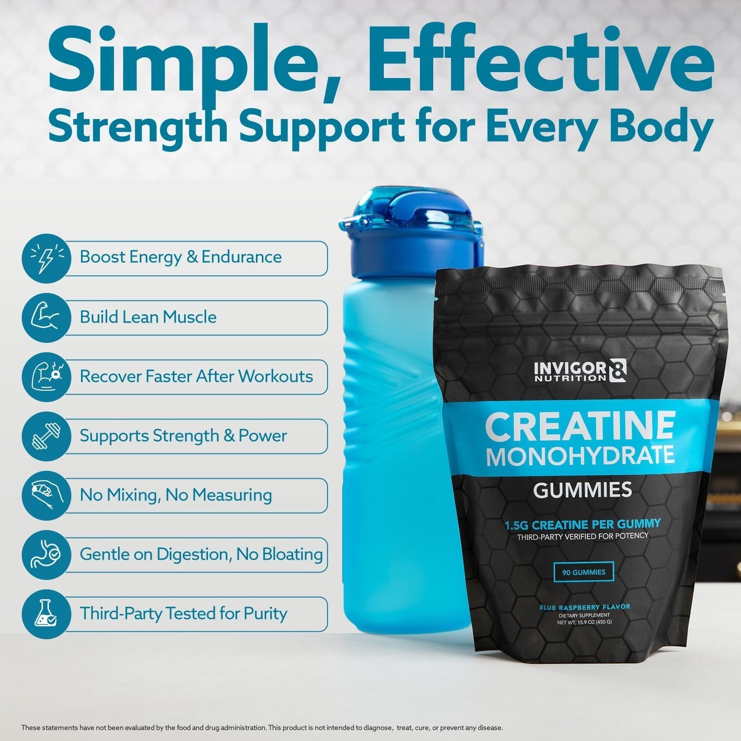 Invigor8 Creatine Gummies – Manufactured In USA 3rd Party Tested Real Creatine