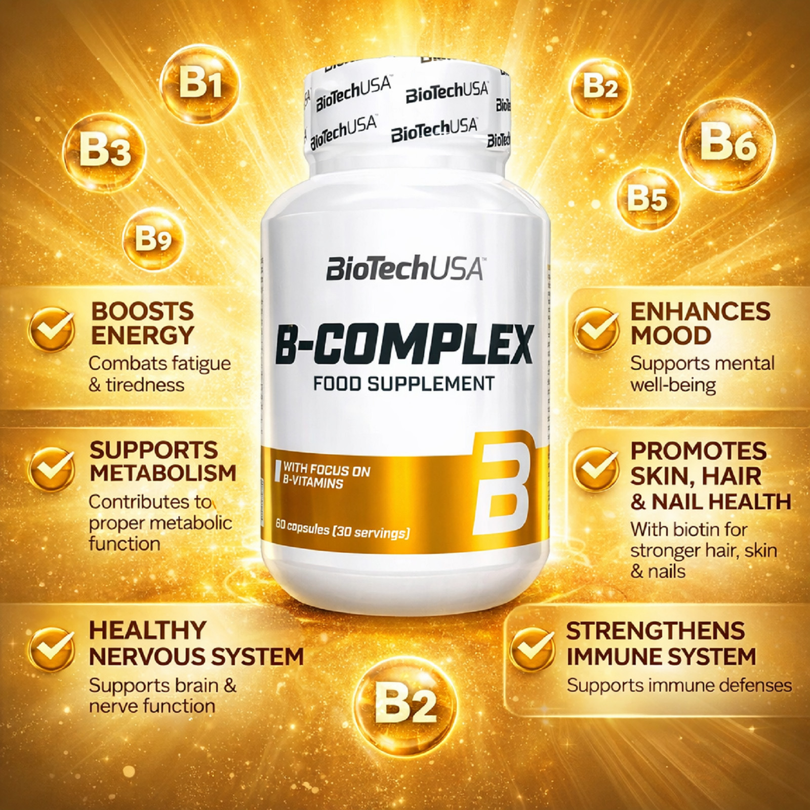 B-COMPLEX 60-240 capsules – 12 vitamins 4 minerals 3 herbs Gluten & Lactose-free
