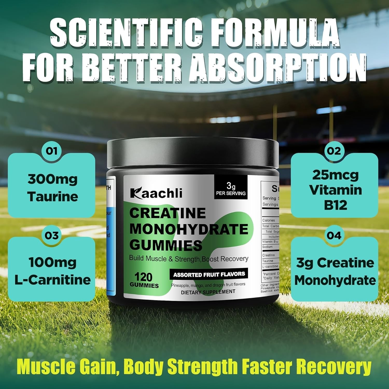 Creatine Monohydrate Gummies for Men and Women, 3000mg Creatine,120 Count.