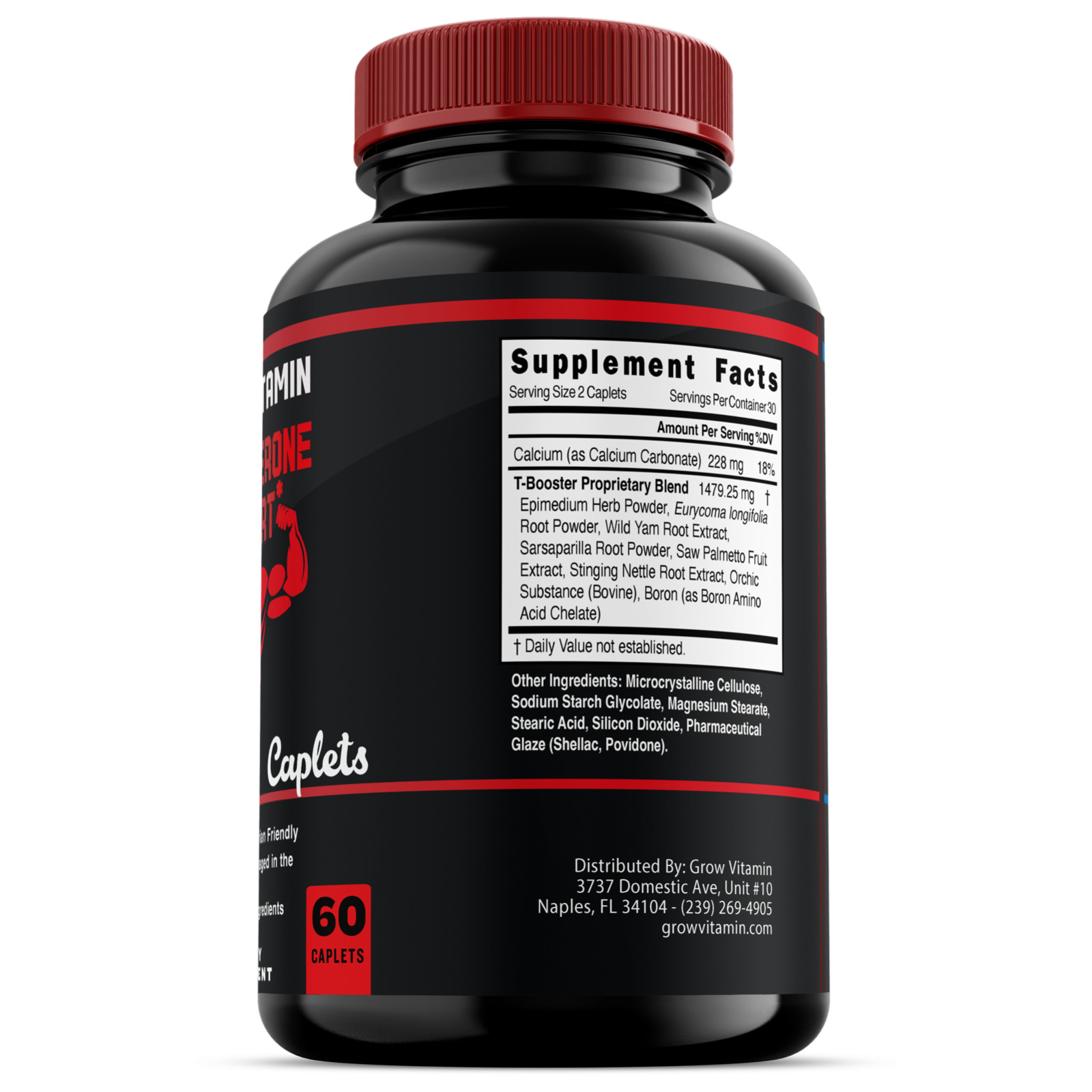 testosterone support, endurance, energy, strength, non-GMO, Premium caplets, 60