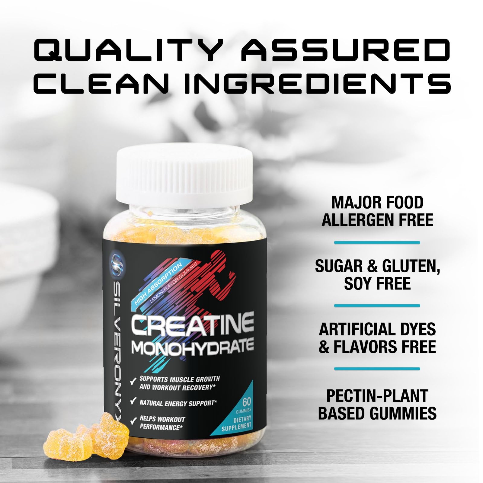 Creatine Gummies 1000mg SugarFree Monohydrate for Muscle & Strength 60ct