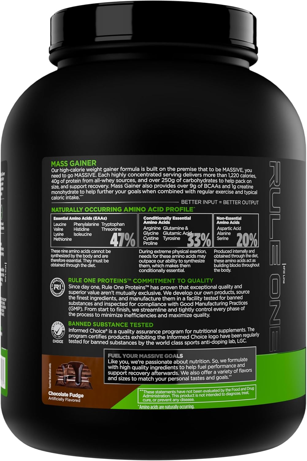 Rule 1 Proteins Mass Gainer – High-Calorie Weight Gain Formula with 1,220+ Calor