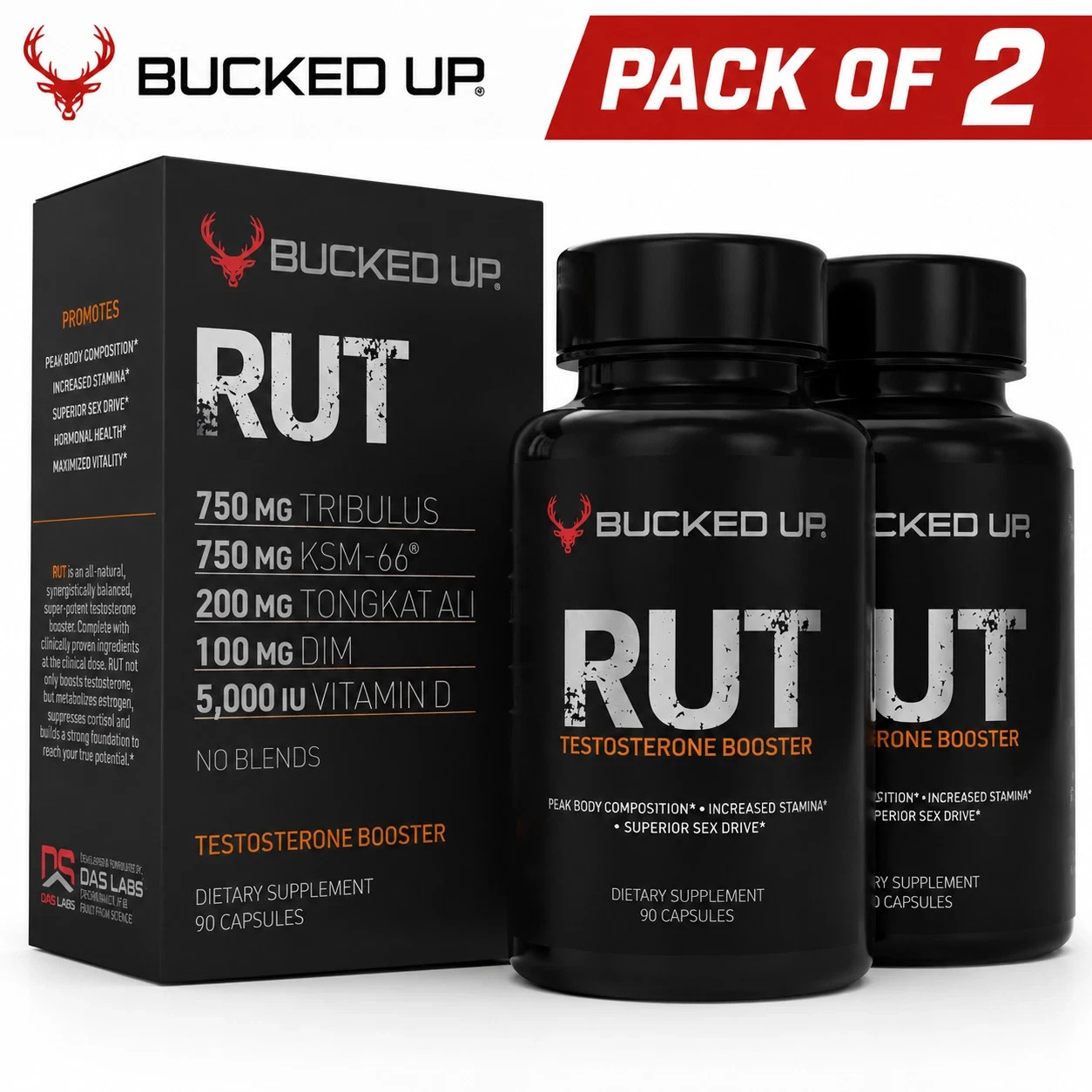 BUCKED UP RUT TESTOSTERONE BOOSTER 90 Capsules 30 Servings Hormone Balance Mood