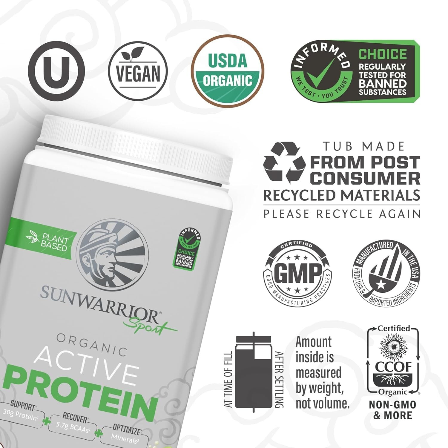 Vegan Protein Powder Plant-Based USDA Organic BCAAs 30g per Serving, 2.2 lbs