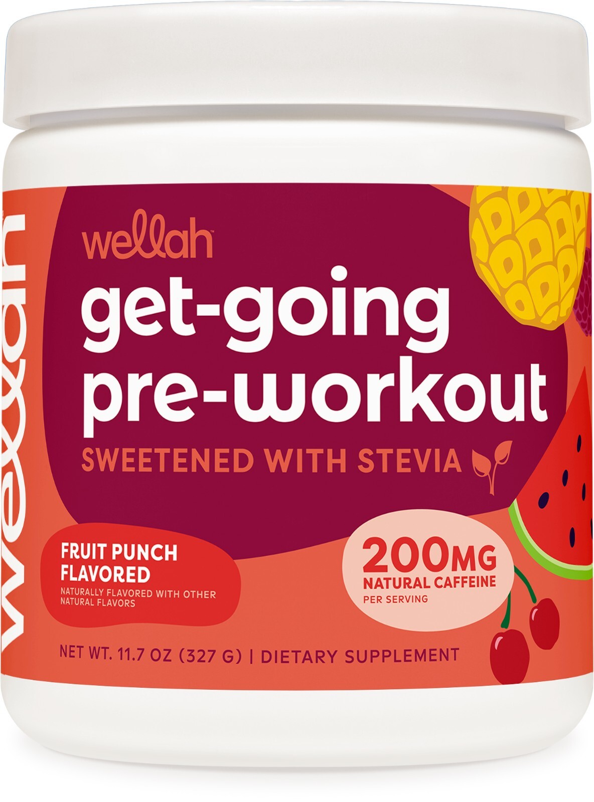 Wellah Get-Going Pre-Workout Drink Mix (Fruit Punch) – 200mg Natural Caffeine