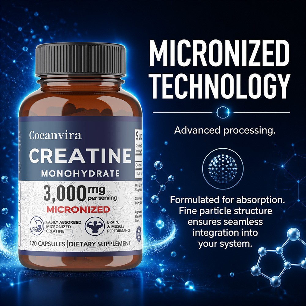Coeanvira Micronized Creatine Monohydrate Easily Absorbed Muscle 120 Capsules
