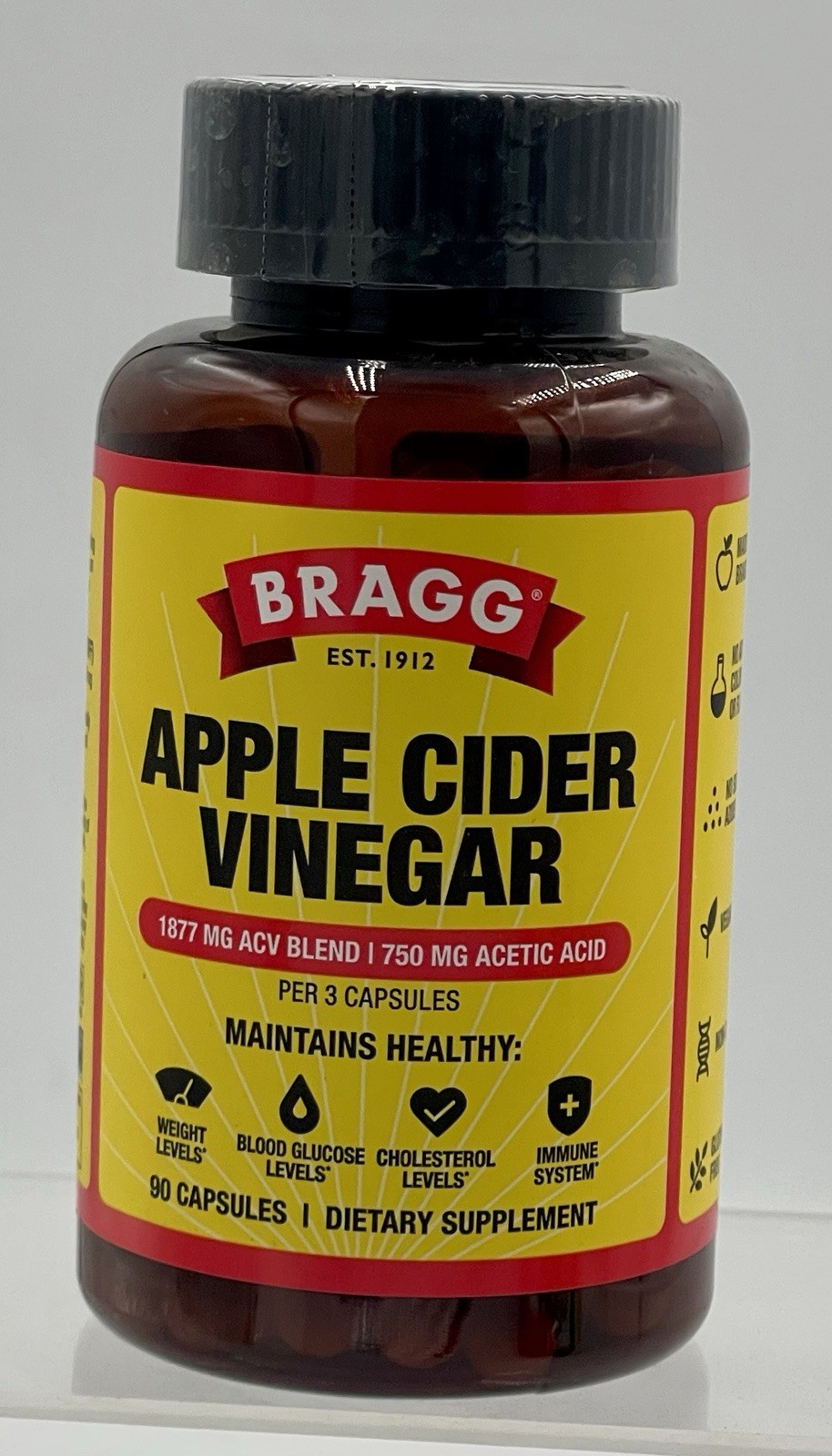 Lot of 3 Bragg Apple Cider Vinegar 90 Capsules Each Dietary Supplement EXP 03/27