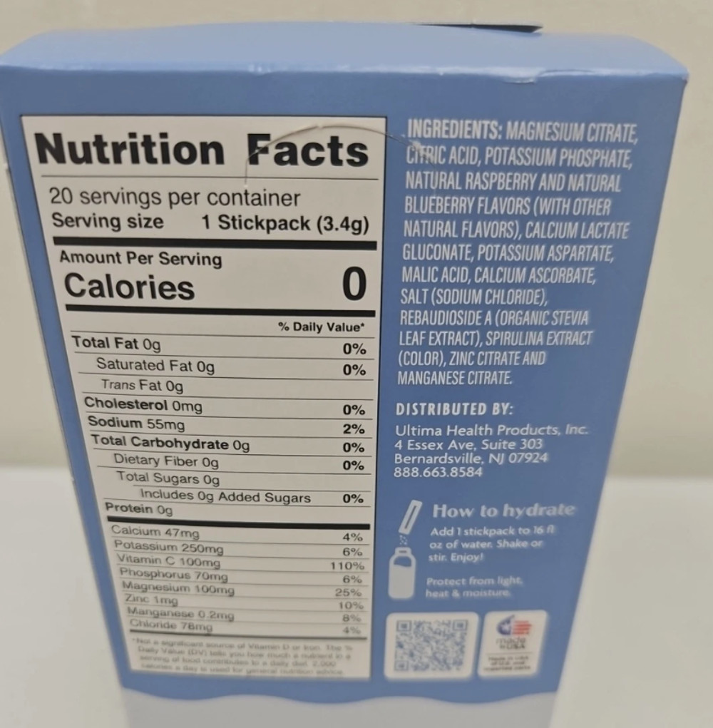 7/27 Ultima Replenisher Electrolyte Hydration Drink Mix, Blue Raspberry, 20 Serv