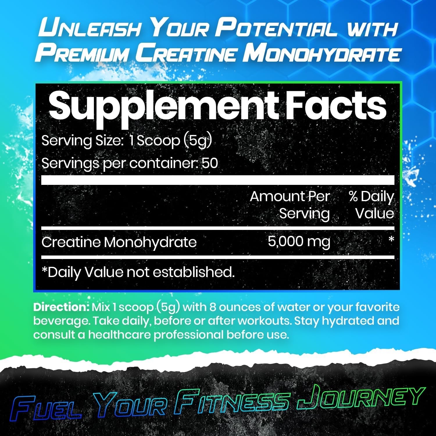 Bear Grips Pure Creatine Monohydrate Powder 50 Servings of Instantized Creatine