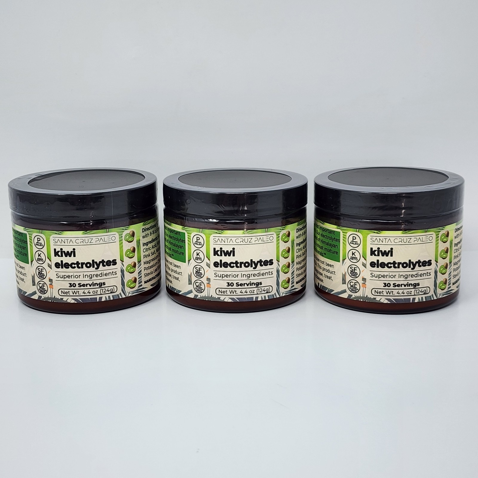 Santa Cruz Paleo Electrolyte Powder Kiwi Flavor 30 Servings Per Tub (3 Pack)