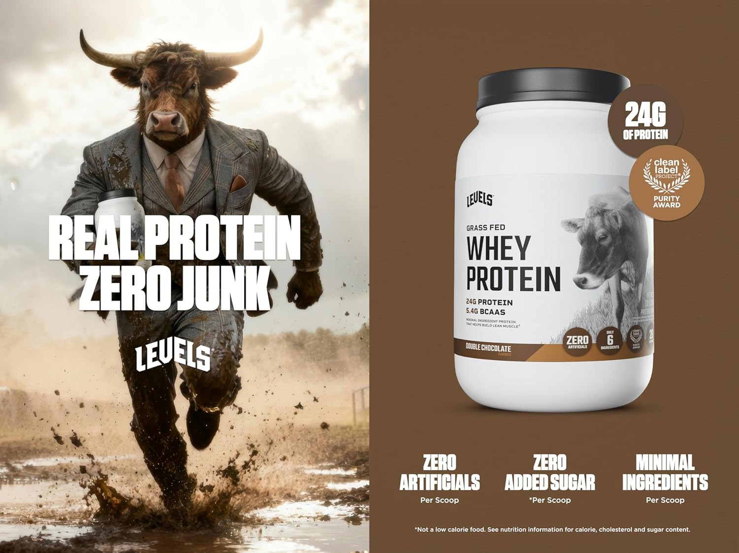Levels Grass Fed Whey Protein Powder, No Artificials, 24G of Protein, Double …