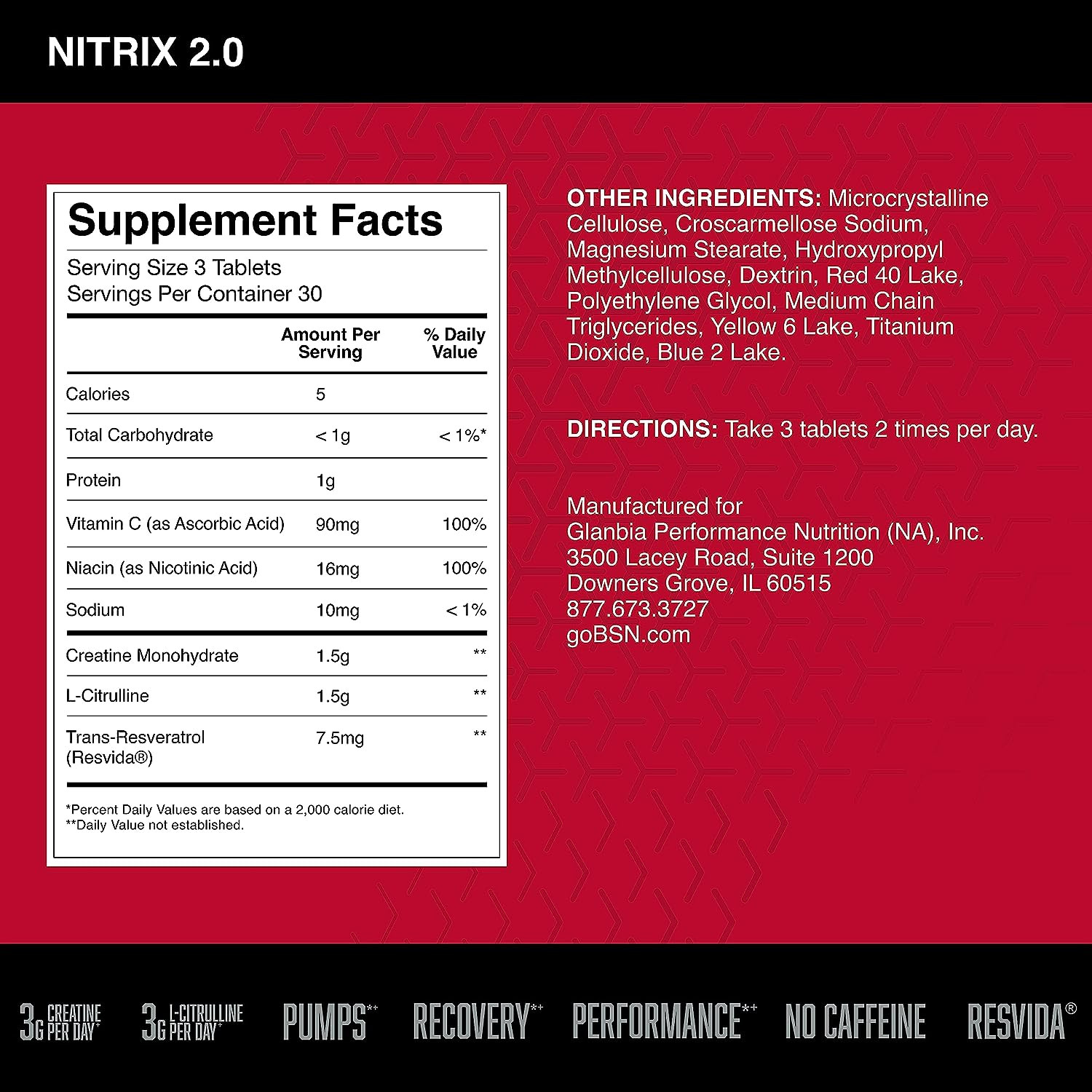 NITRIX 2.0, Workout Supplement, Nitric Oxide Precursors, 3G Creatine, 3G L Citru