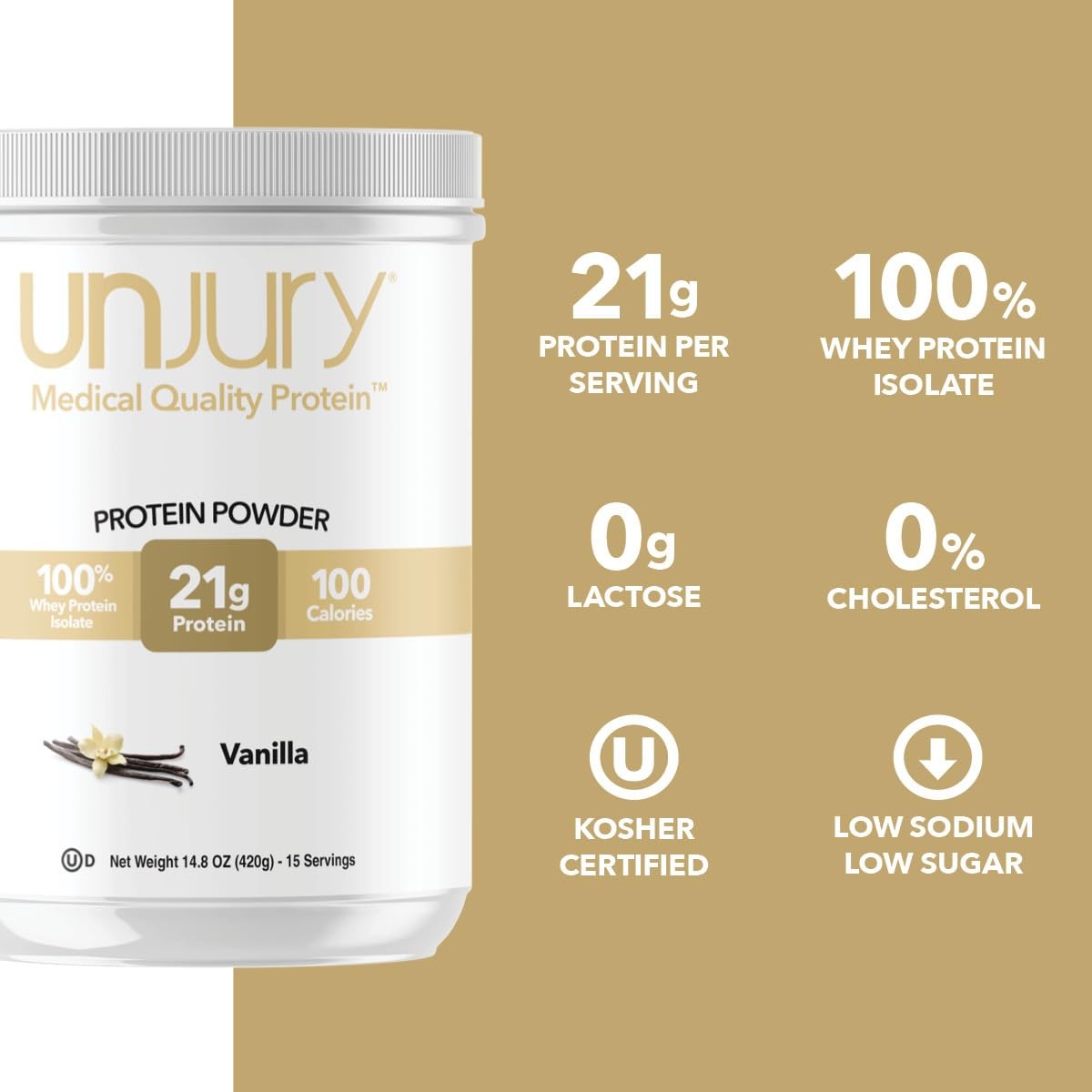 Unjury Whey Protein Powder | Vanilla | 21g 100% 14.8 Ounce (Pack of 1)