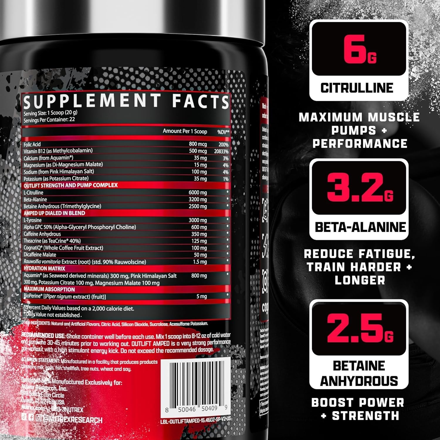 Nutrex Outlift Amped Max High Stim Pre Workout Powder 22 Servings Various Flavor