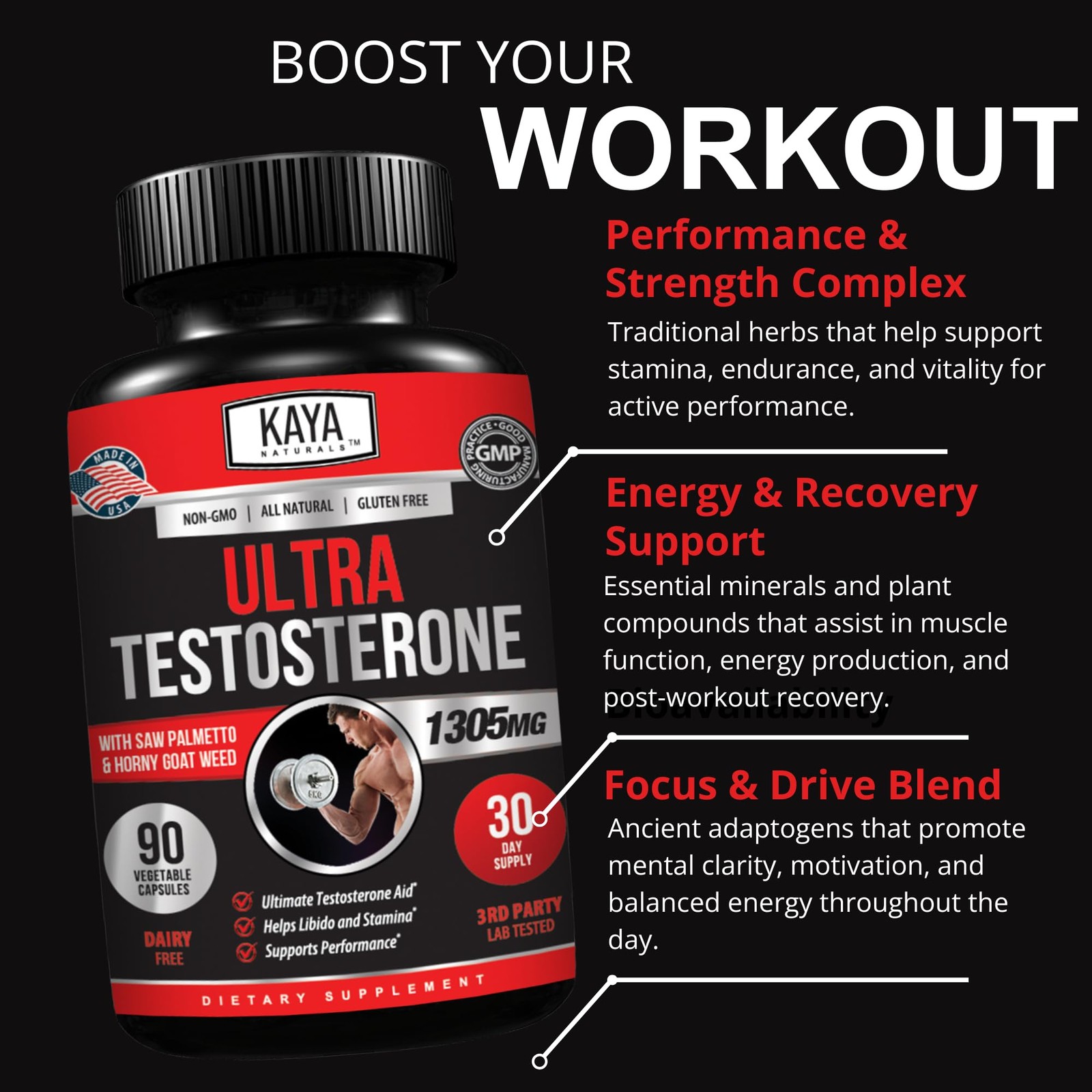 Kaya Naturals Ultra Testosterone – Men’s 90 Count (Pack of 1)