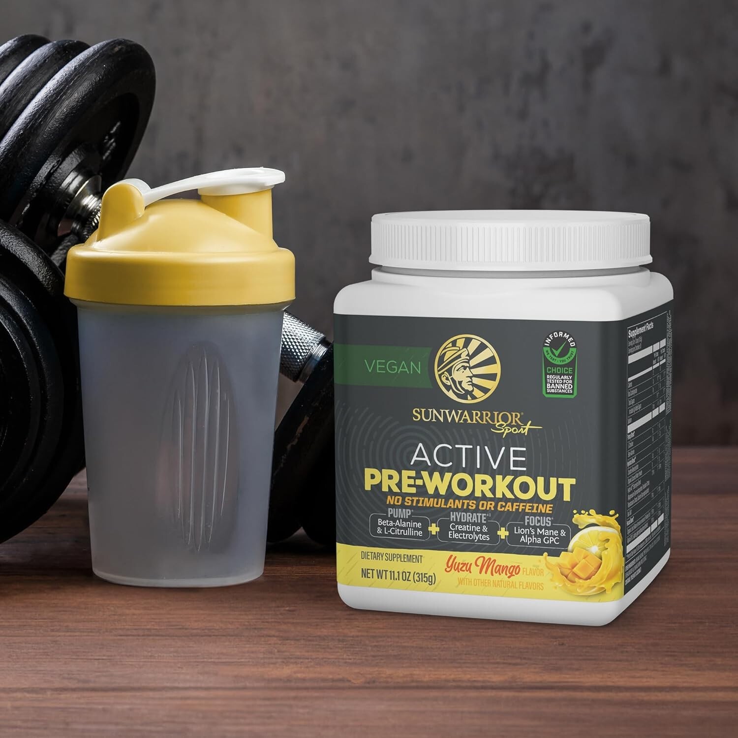 Sunwarrior Pre Workout Powder Energy Drink Non-Stim CaffeineFree Yuzu Mango 315g