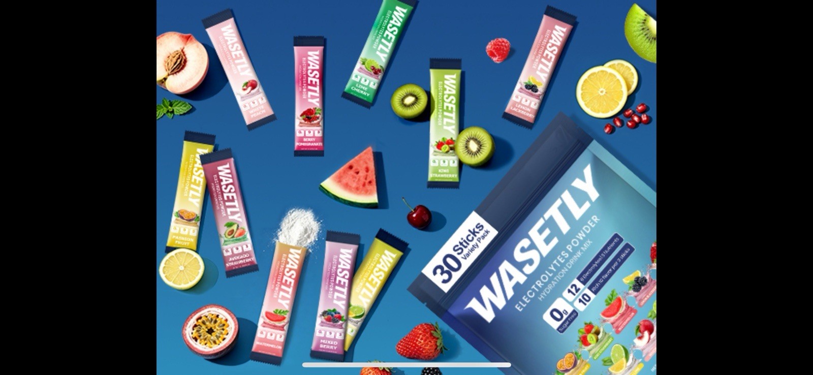 WASETLY Electrolyte Hydration Powder Sugar Free 30 Sticks Variety Flavors