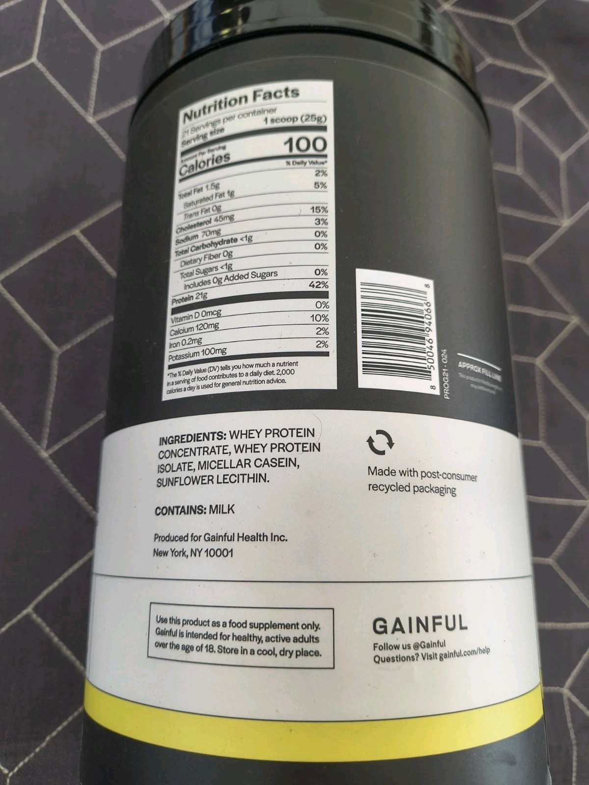 Gainful Unflavored Whey Protein 18.5 oz 21 Servings Bb 8/28/26