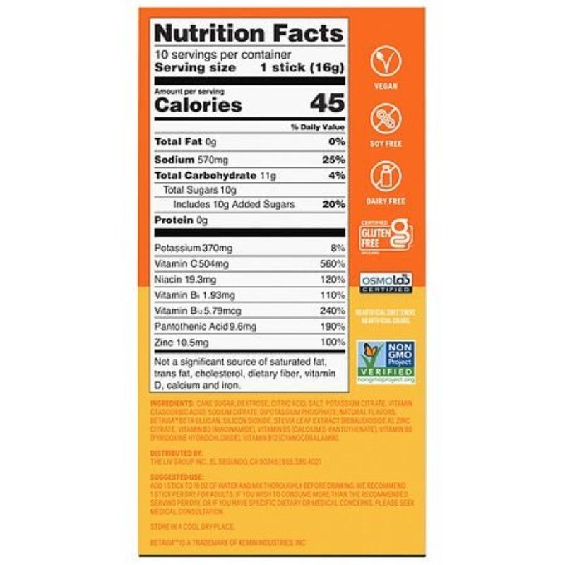 Hydration Multiplier +Immune Support Electrolyte Drink Mix Tangerine 0.56 oz