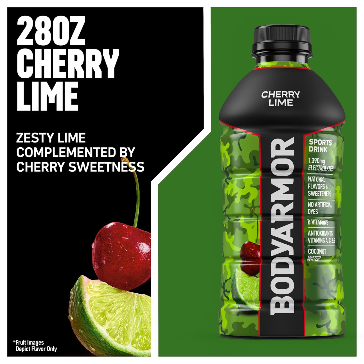 BODYARMOR Cherry Lime Sports Drink, Electrolyte Hydration, 15 Pack 28 Fl Oz