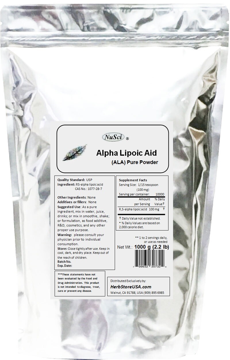 100% Pure ALA Alpha Lipoic Acid R,S- ALA Powder 500g (1.1lb) USP antioxidant