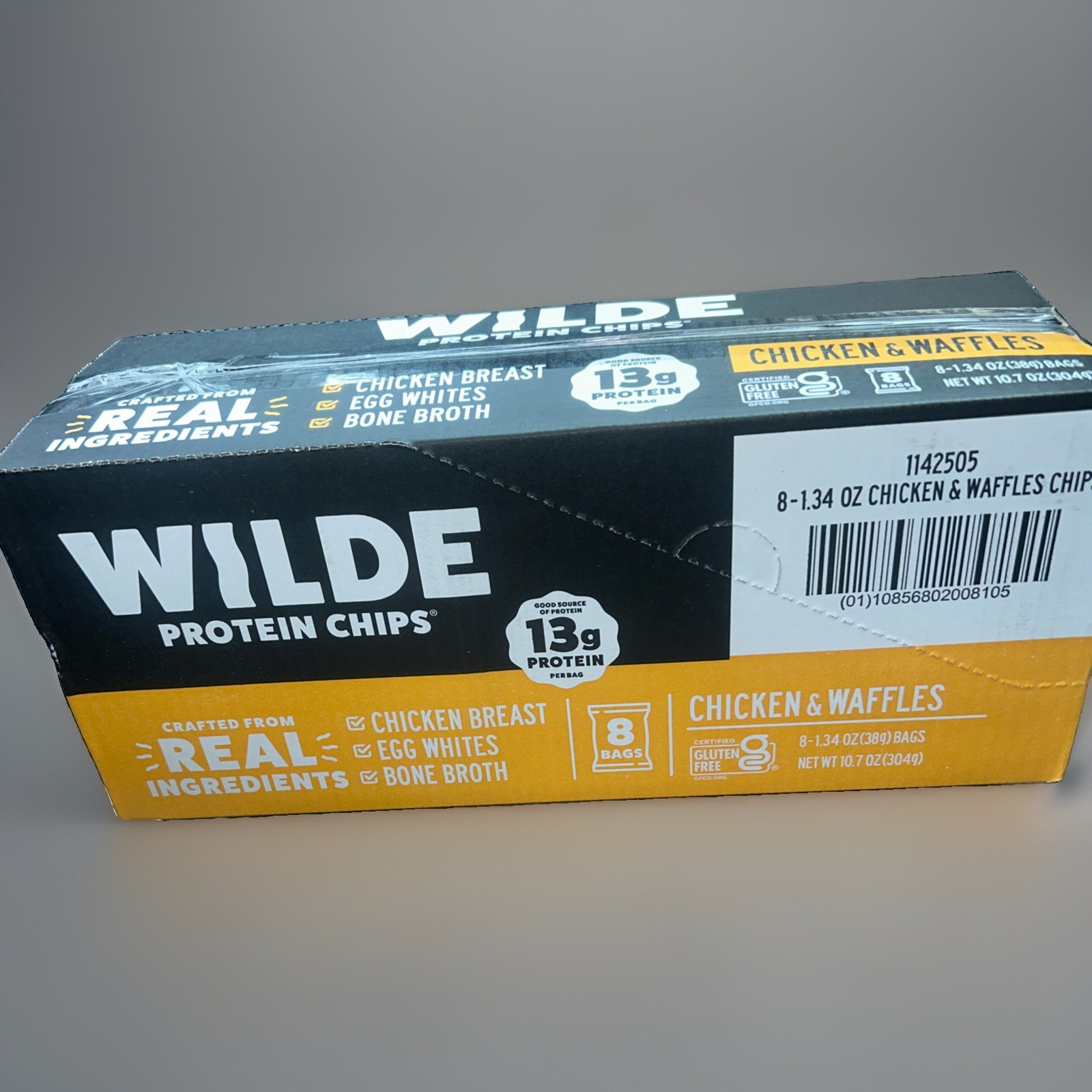 WILDE Protein Chips – Chicken & Waffles Flavor – 1.34 oz Bags (Pack of 8)