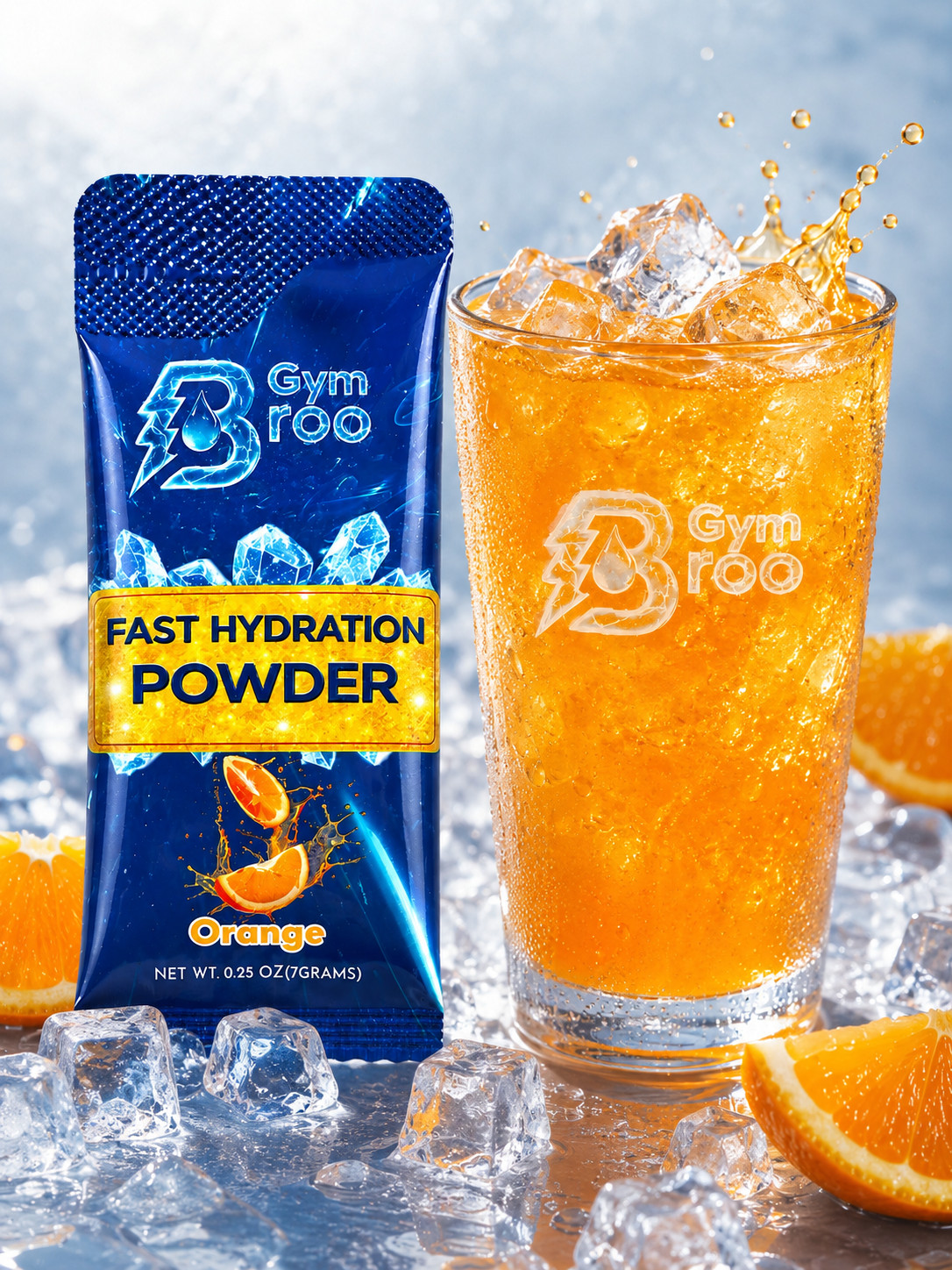 Gym Broo Fast Hydration Powder Orange Electrolyte Drink Mix 16 Sticks
