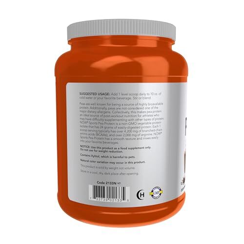 NOW Sports Pea Protein Powder 24g Protein 21 Servings Non GMO with BCAAs
