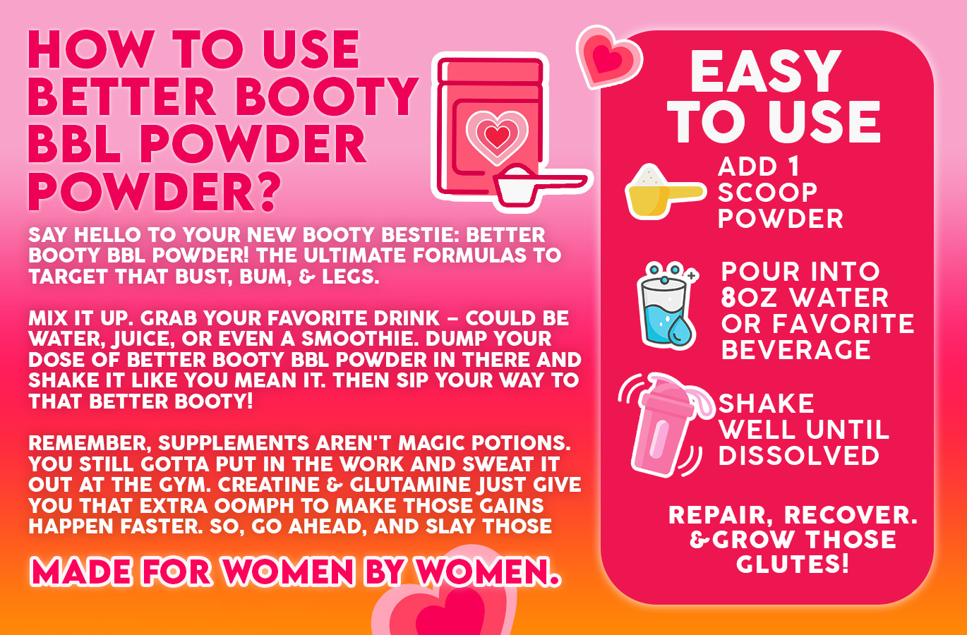 Better Booty Builder Powder Women’s Creatine w Collagen BCAA’s Drink 125G