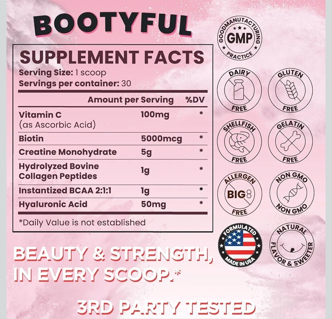 Bootyful Creatine for Women | Booty Builder | Raspberry Lemonade | 30 Servings