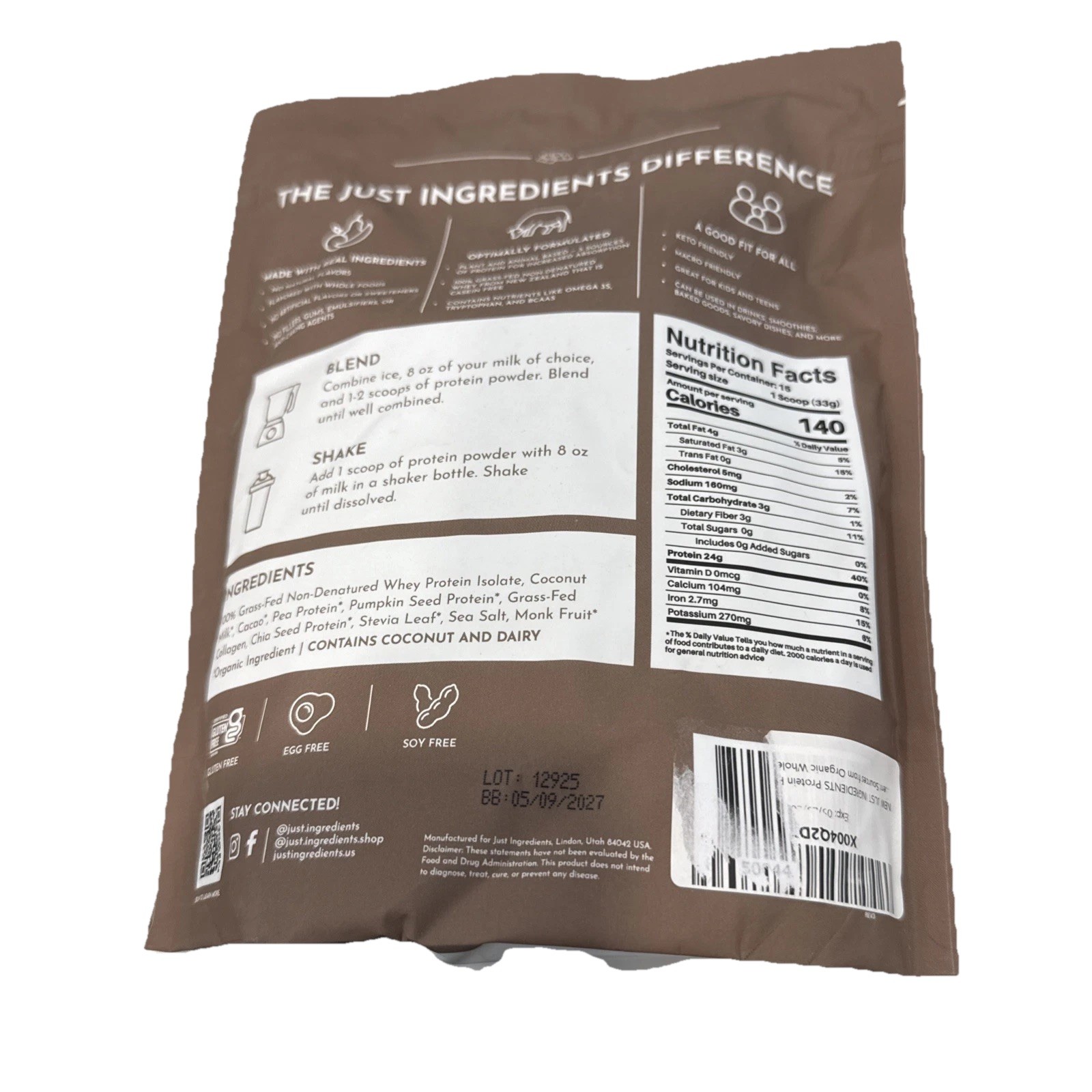 just ingredients protein powder casien Free Chocolate 15 Servings 💯 Keto