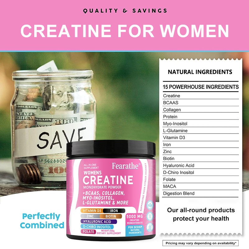 Creatine Monohydrate Powder For Women Strengthen Muscles 5 Grams Per Serving
