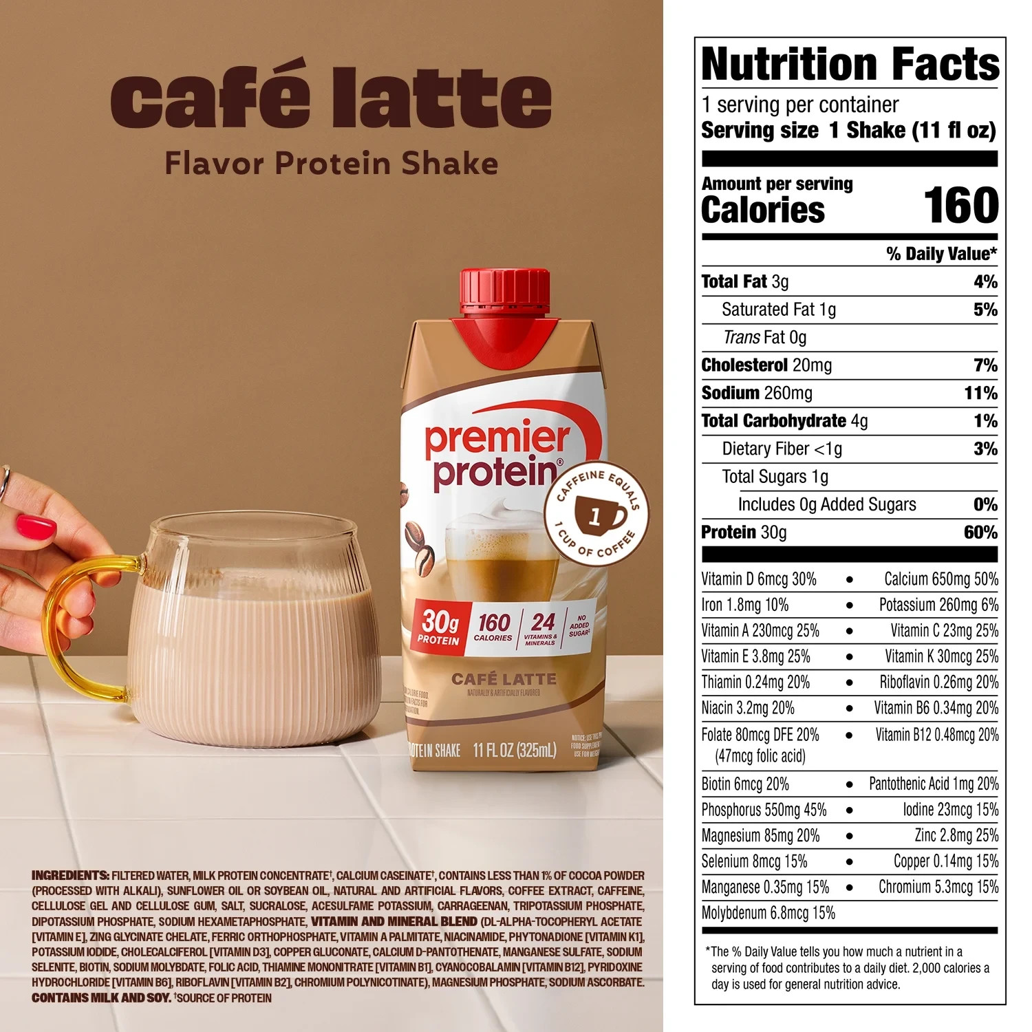 Premier Protein Nutritional Shake – Café Latte 30g Protein, 11 fl oz, 4 Ct