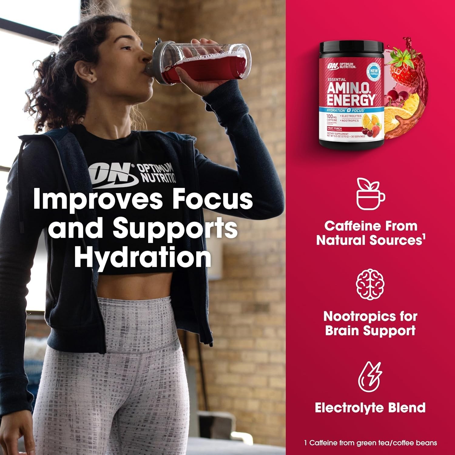 Enhanced Amino Energy & Focus Powder – Sugar-Free BCAA & Caffeine, 30 Servings