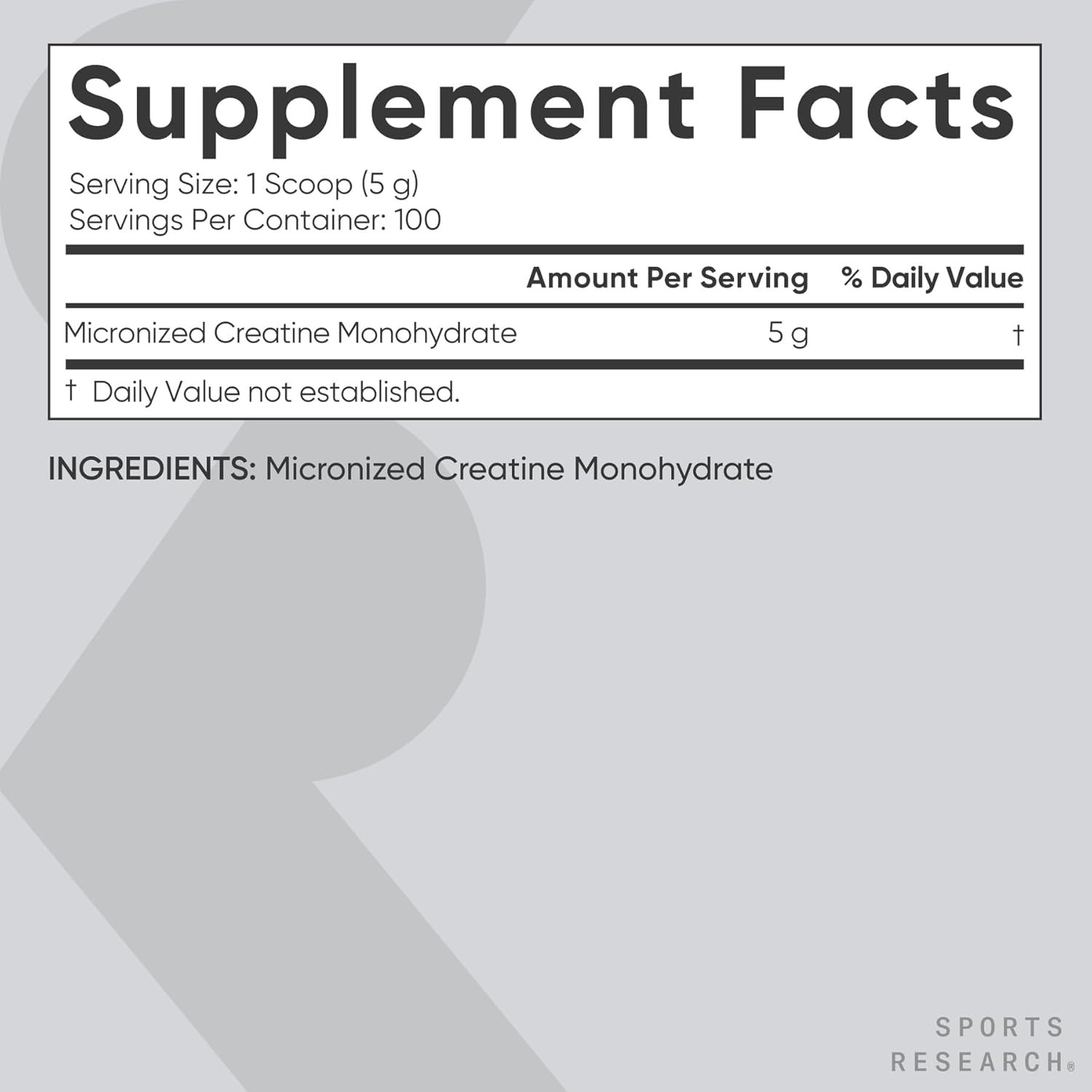 Sports Research® Creatine Monohydrate (Micronized) Powder 5g, 35.27oz | Gain Lea