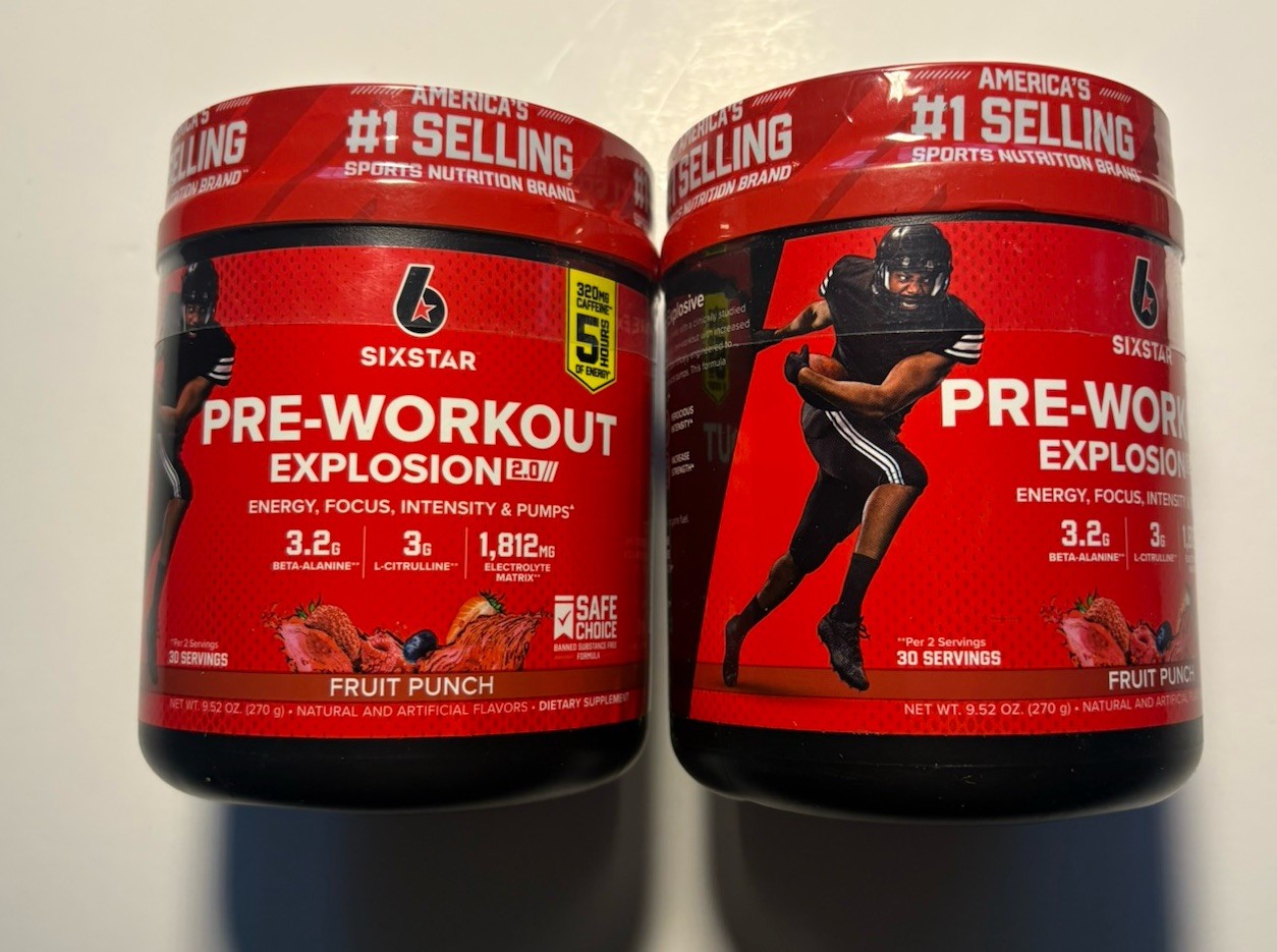Six Star Pre-Workout Explosion 2.0 -Fruit Punch- 2 Ct (9.52 Oz Each) – EXP 06/27