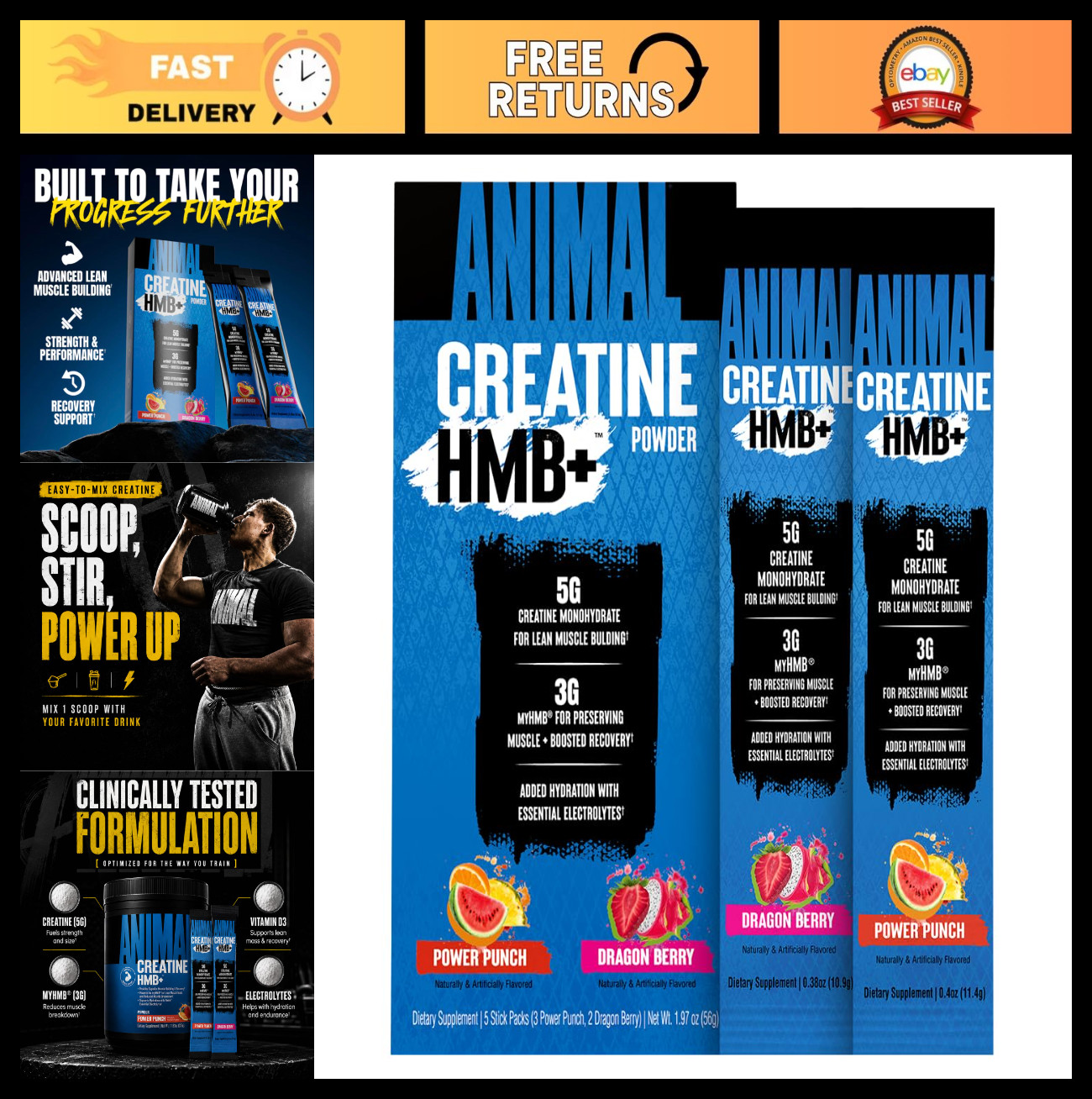 Creatine HMB Powder with Electrolytes – 3g MyHMB + 5g Creatine for Recovery & En