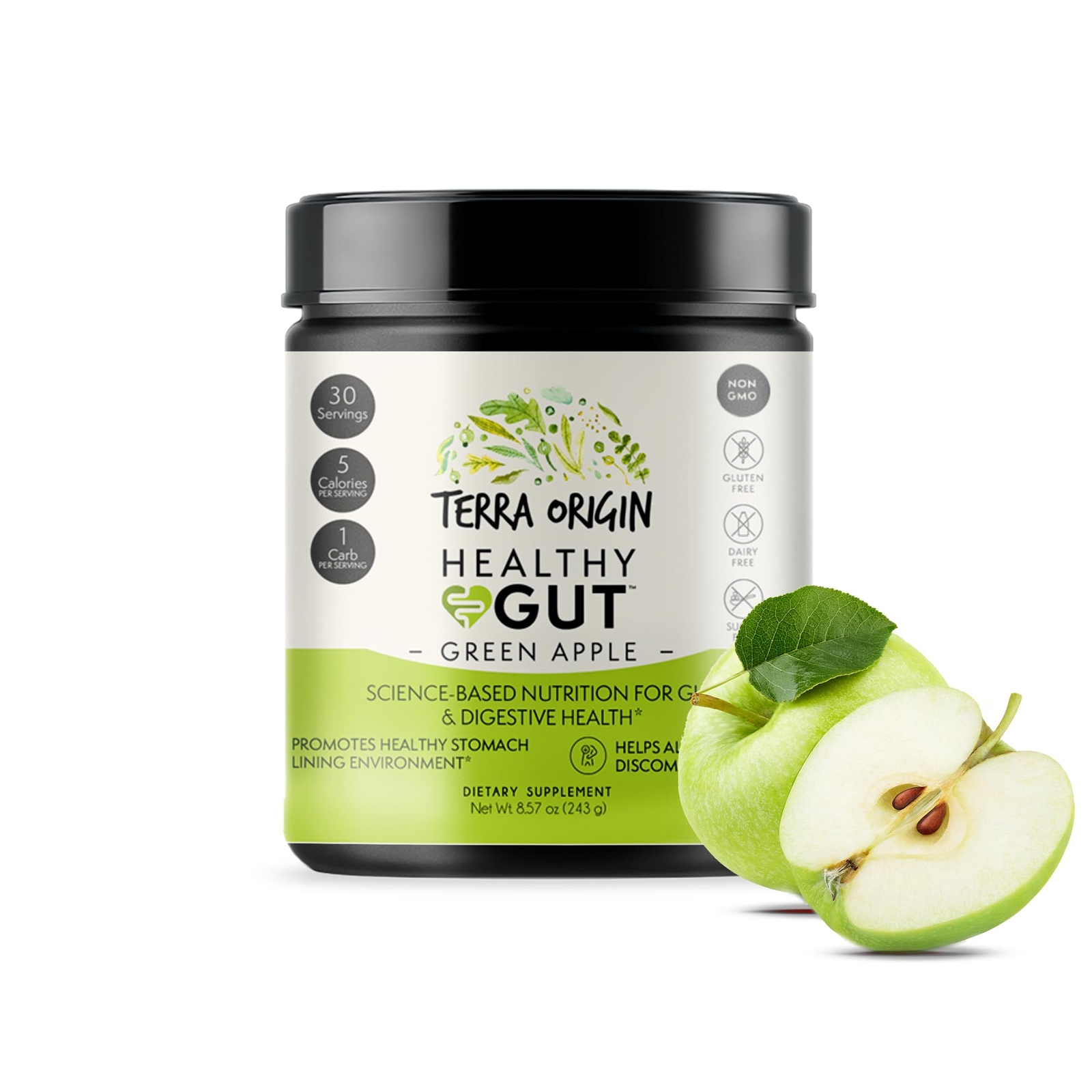 Healthy Gut Green Apple | 30-Servings with L-Glutamine Zinc Glucosamine Slipp…