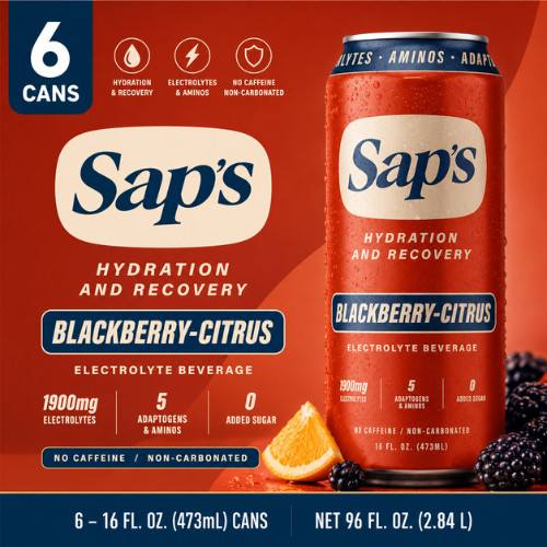 Saps Electrolyte Hydration Beverage Blackberry Citrus 16 fl oz Bottles Pack of 6
