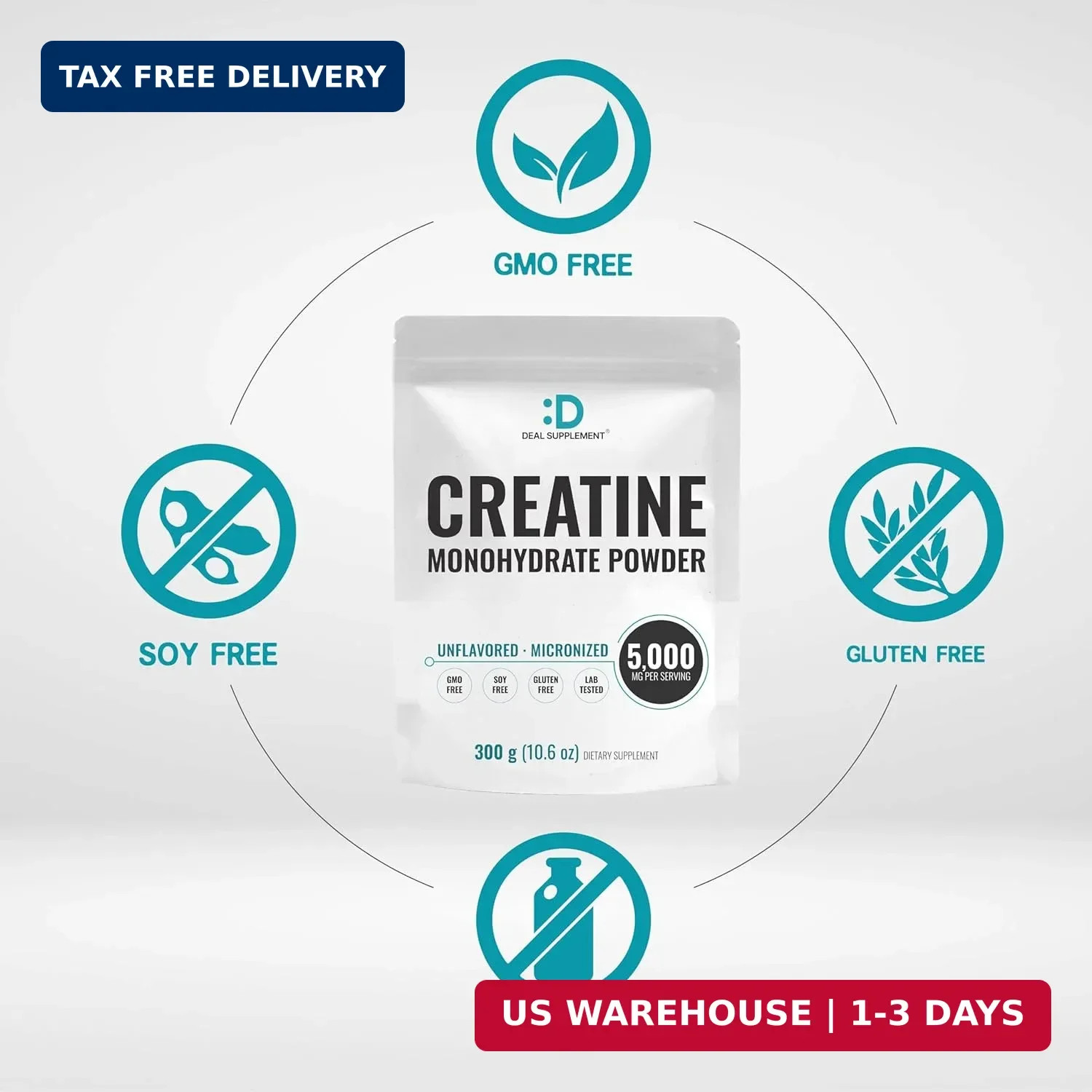DEAL SUPPLEMENT Instant Creatine Monohydrate Powder, 5g Per Serving – 60 Serving