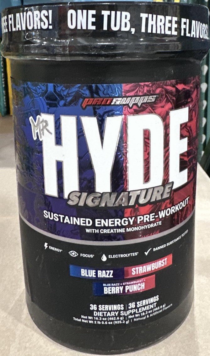 NEW Mr. Hyde Signature Pre-Workout Blue Razz with Creatine, 72 Servings (2 lbs)