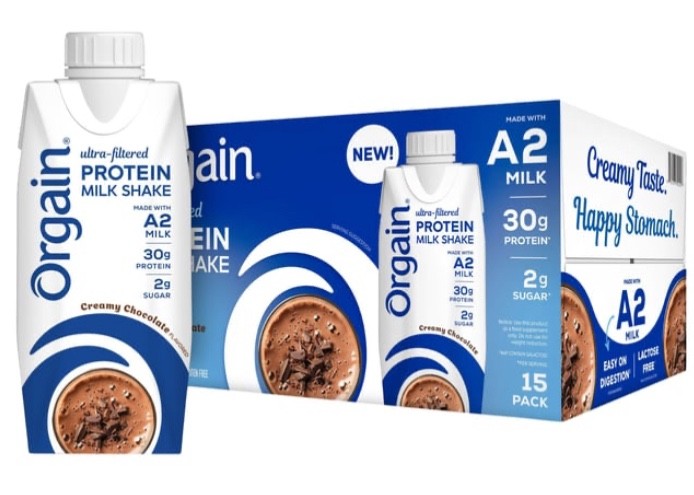 Orgain 30g Ultra Filtered A2 Milk Protein Shake, Chocolate, 11 fl oz, 15-count