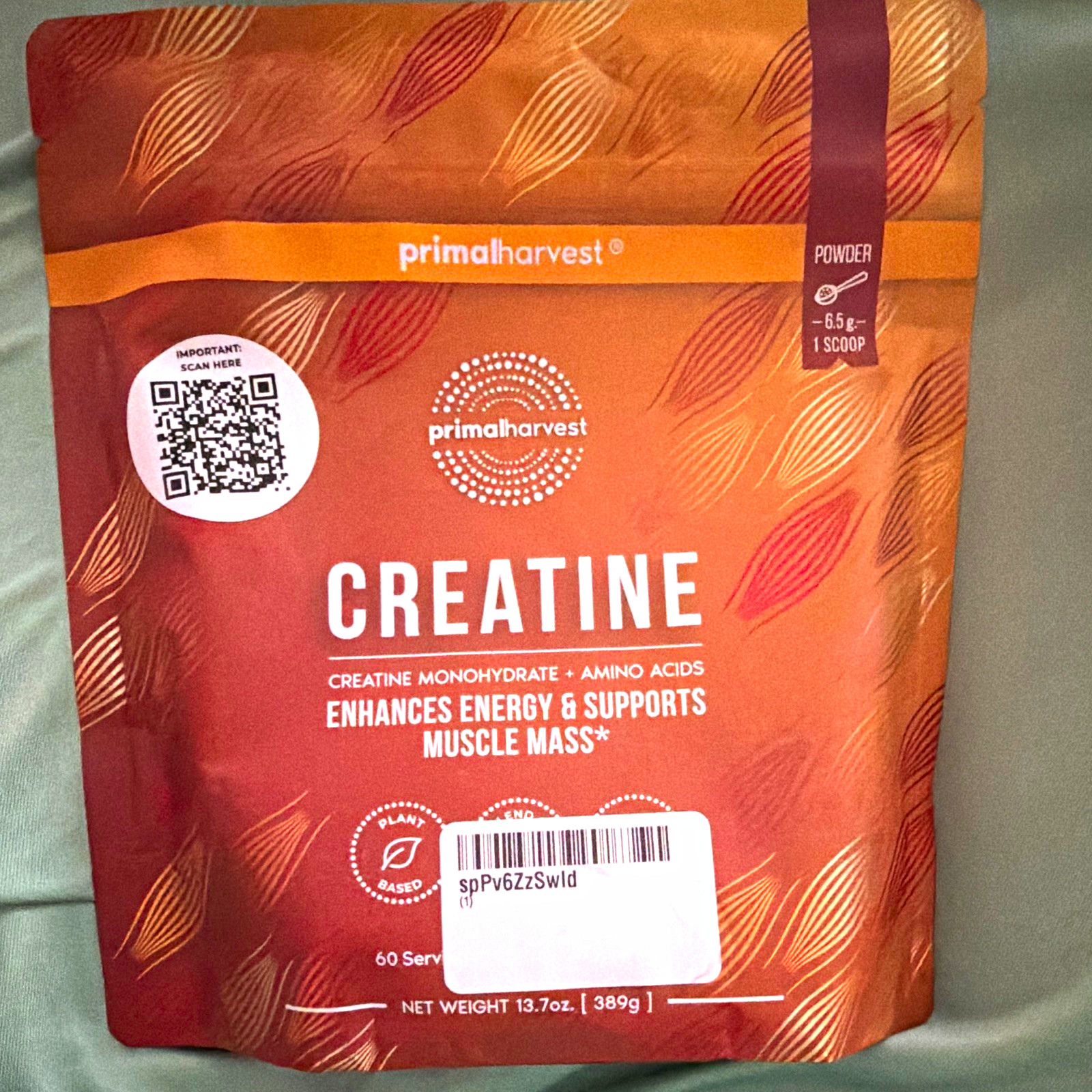 Primalharvest Creatine Powder + Amino Acids Plant Based 60 Serv 13.7 oz